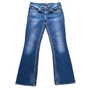 Silver Lola Jean Women 32x31, Tag 29x33 Bootcut Distressed Blue Denim Western